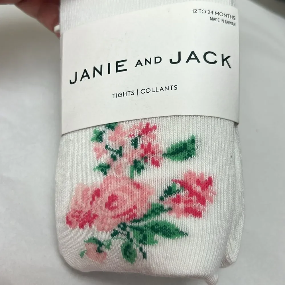 Janie and Jack 100034876 white floral tights NWT size 12-24 months